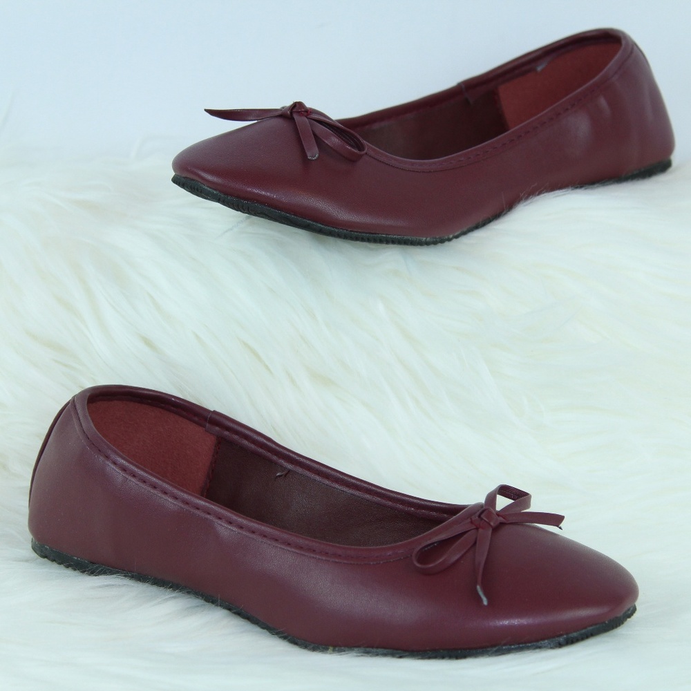 3/$25 Burgundy Slip On Flats with Bow Size 5